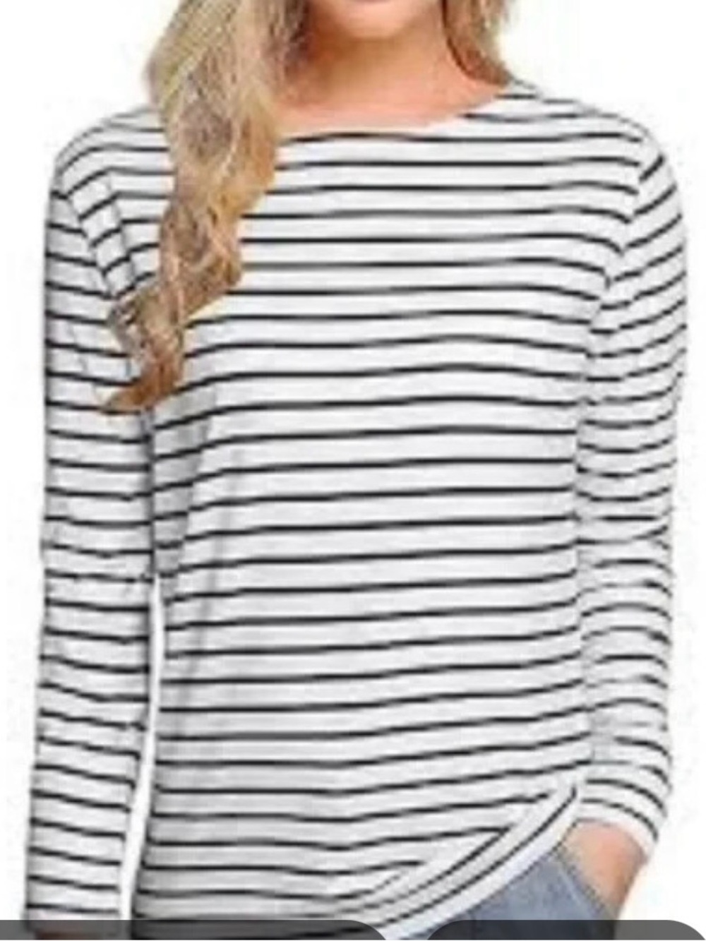 NWT UNTUCKit - Women's Long Sleeve Black & White Striped Tee - Classic Crewneck
